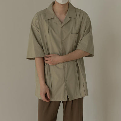 Zhou Embossed Lines Front Pocket Buttoned Shirt-korean-fashion-Shirt-Zhou's Closet-OH Garments