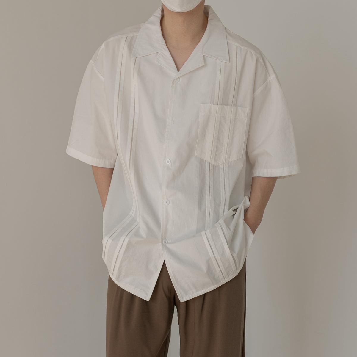 Zhou Embossed Lines Front Pocket Buttoned Shirt-korean-fashion-Shirt-Zhou's Closet-OH Garments