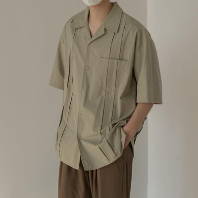 Zhou Embossed Lines Front Pocket Buttoned Shirt-korean-fashion-Shirt-Zhou's Closet-OH Garments