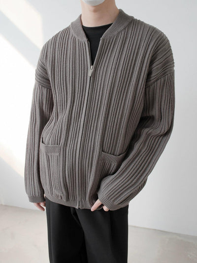 Zhou Embossed Lines Zipped Sweater-korean-fashion-Sweater-Zhou's Closet-OH Garments