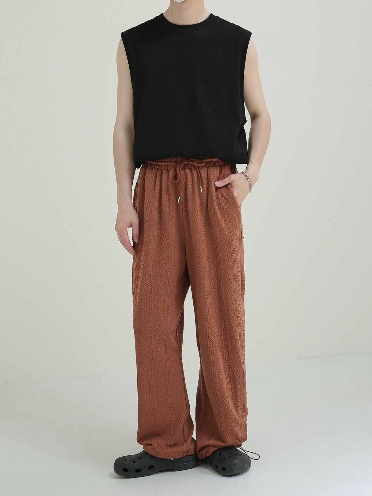 Zhou Embossed Pattern Drapey Pants-korean-fashion-Pants-Zhou's Closet-OH Garments