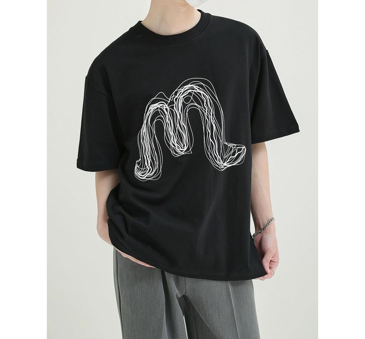 Zhou Erratic Lines Print T-Shirt-korean-fashion-T-Shirt-Zhou's Closet-OH Garments