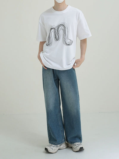 Zhou Erratic Lines Print T-Shirt-korean-fashion-T-Shirt-Zhou's Closet-OH Garments