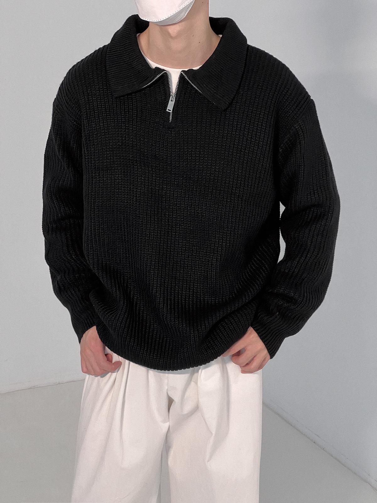 Zhou Essential Collared Knit Long Sleeve Polo-korean-fashion-Polo-Zhou's Closet-OH Garments