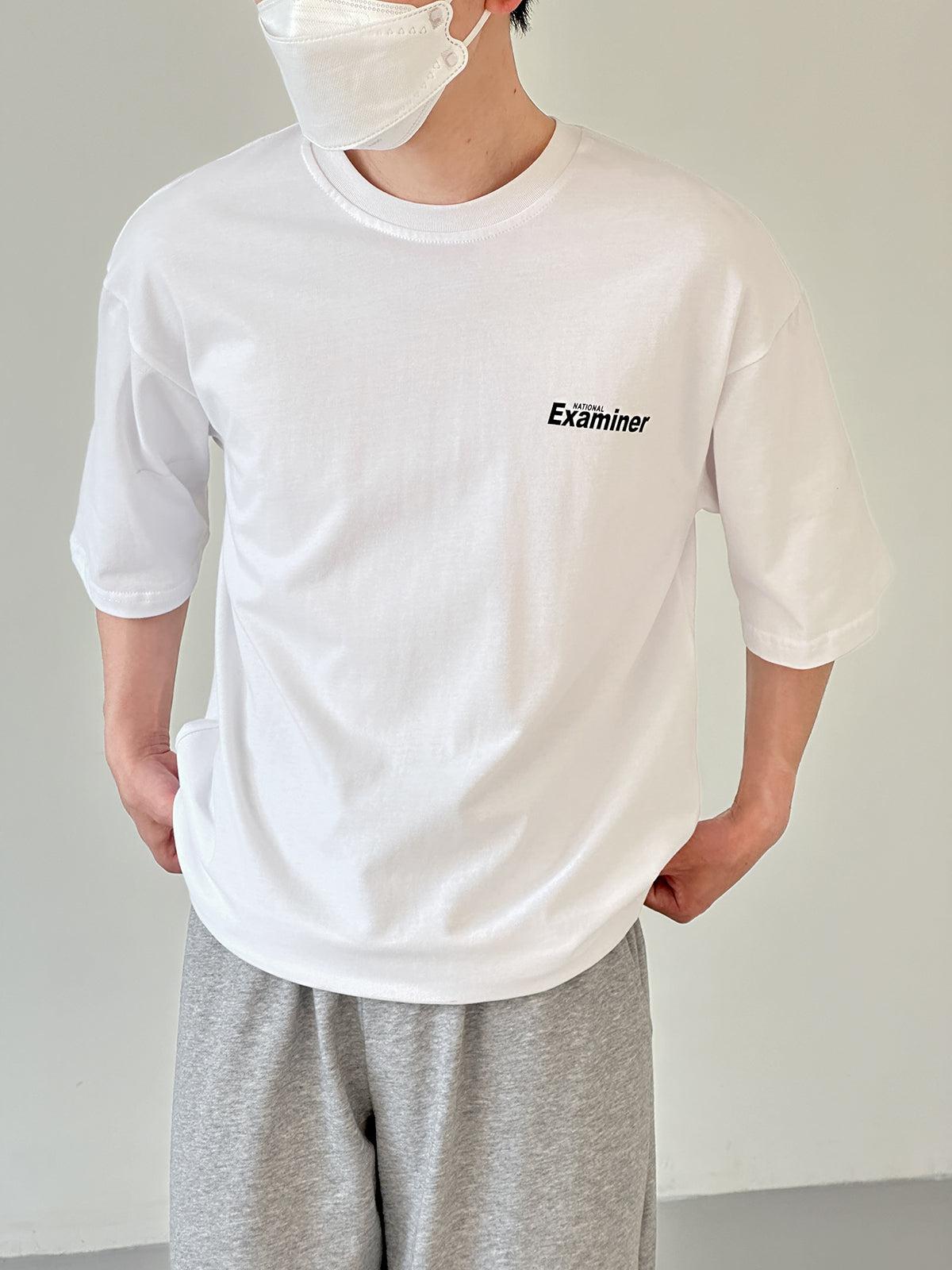 Zhou Examiner Italicized Text Regular Fit T-Shirt-korean-fashion-T-Shirt-Zhou's Closet-OH Garments