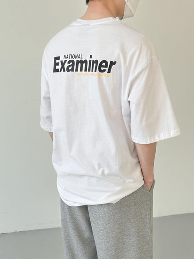 Zhou Examiner Italicized Text Regular Fit T-Shirt-korean-fashion-T-Shirt-Zhou's Closet-OH Garments