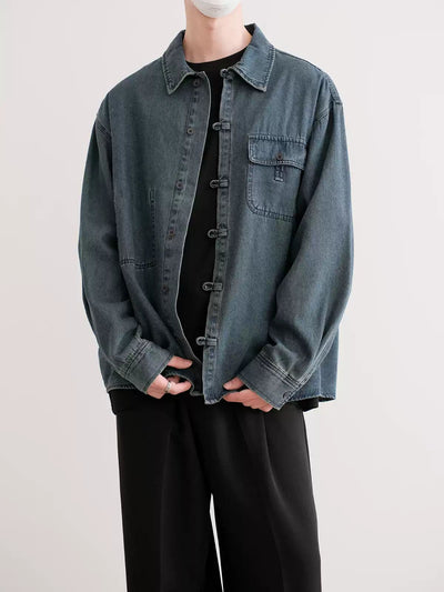 Zhou Faded Button-Up Denim Shirt-korean-fashion-Shirt-Zhou's Closet-OH Garments