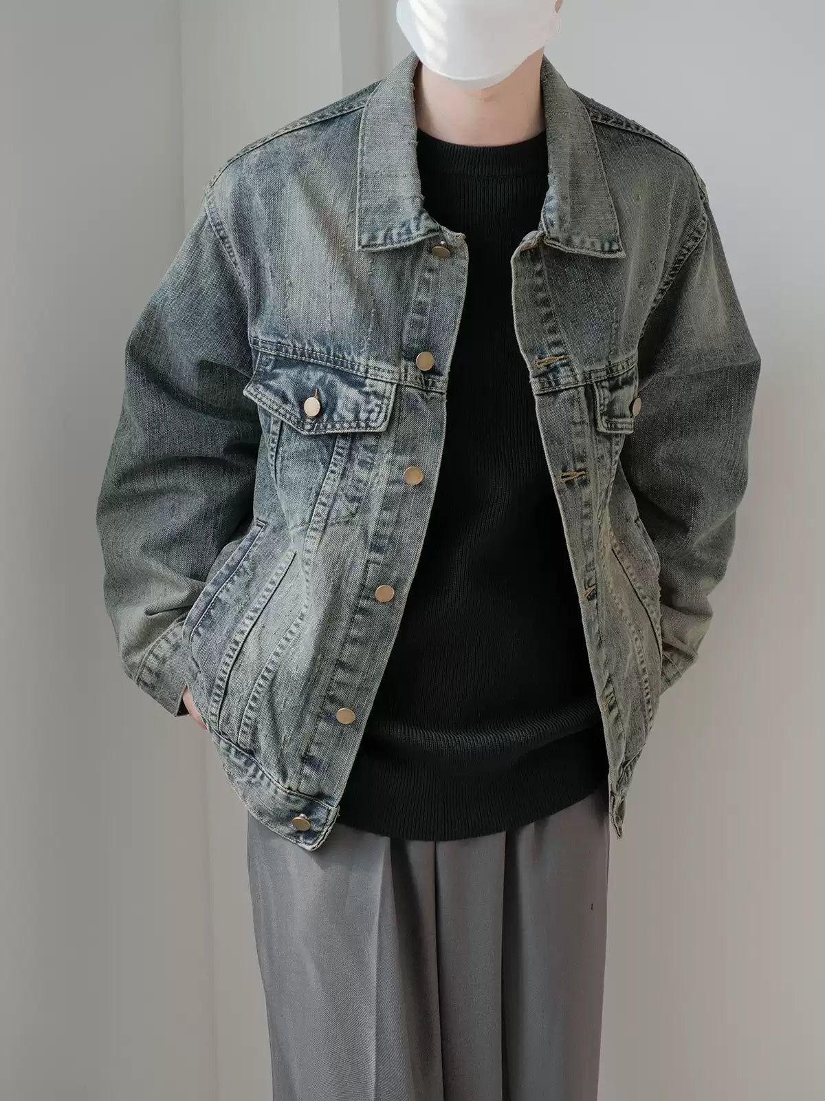 Zhou Faded Scratched Denim Jacket-korean-fashion-Jacket-Zhou's Closet-OH Garments