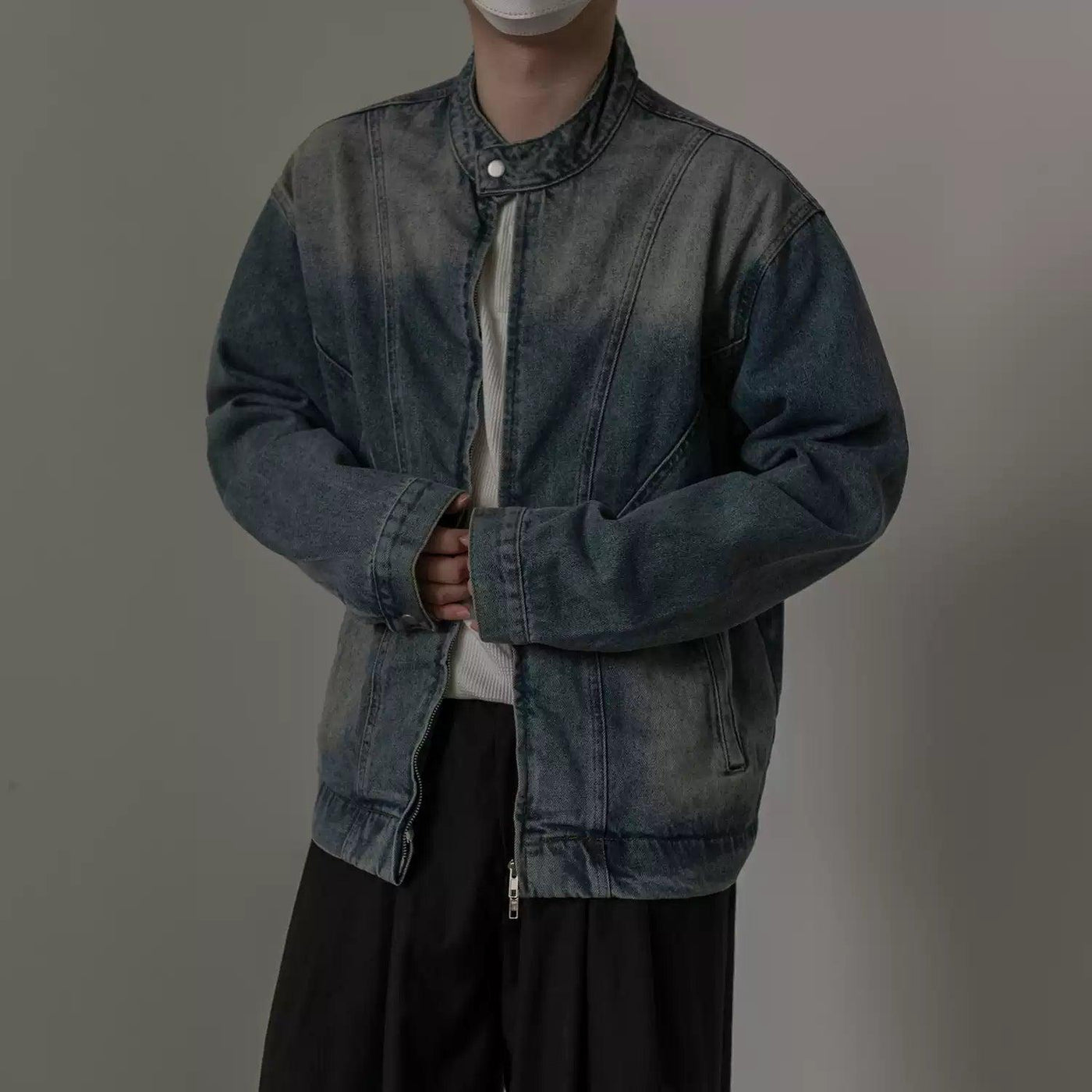 Zhou Faded Structured Denim Jacket-korean-fashion-Jacket-Zhou's Closet-OH Garments