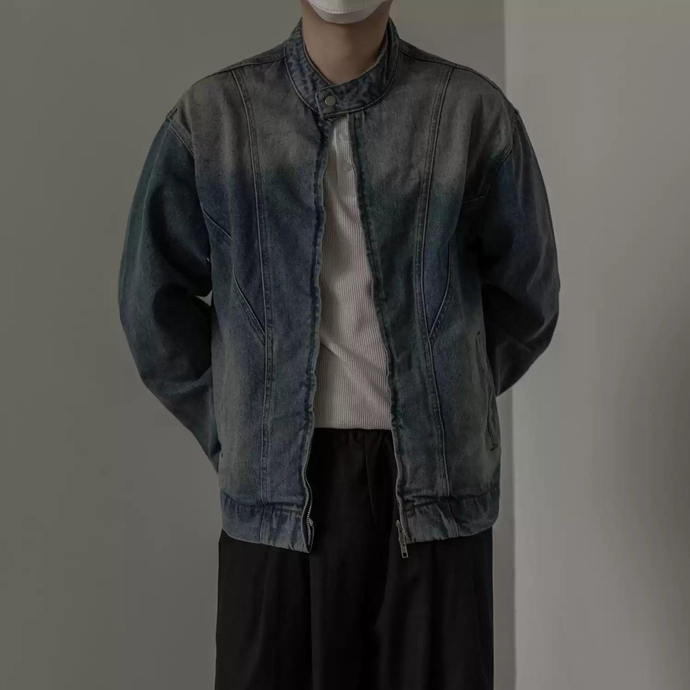Zhou Faded Structured Denim Jacket-korean-fashion-Jacket-Zhou's Closet-OH Garments