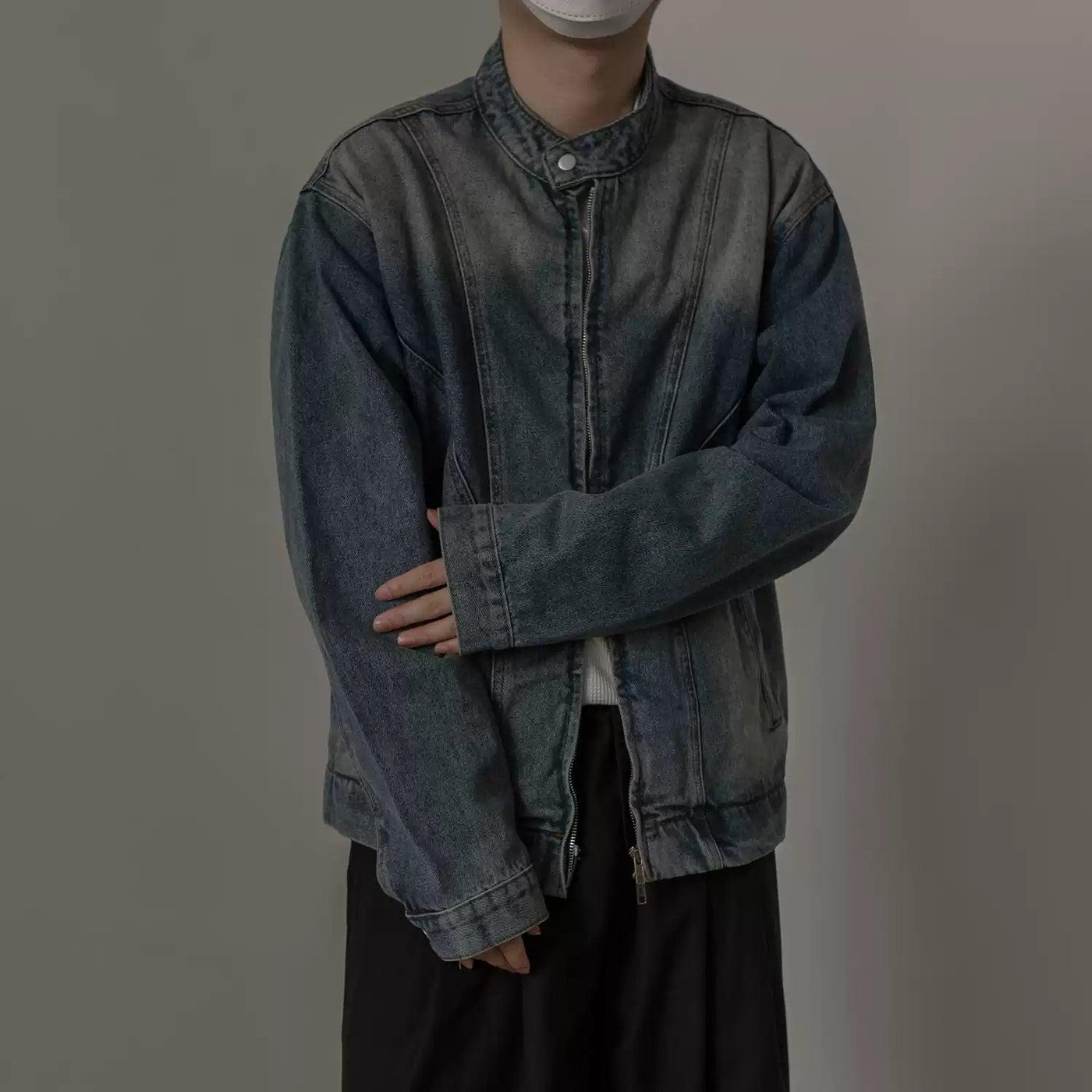 Zhou Faded Structured Denim Jacket-korean-fashion-Jacket-Zhou's Closet-OH Garments