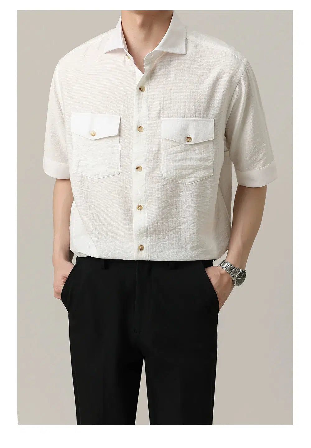 Zhou Flap Pocket Rivet Buttons Shirt-korean-fashion-Shirt-Zhou's Closet-OH Garments