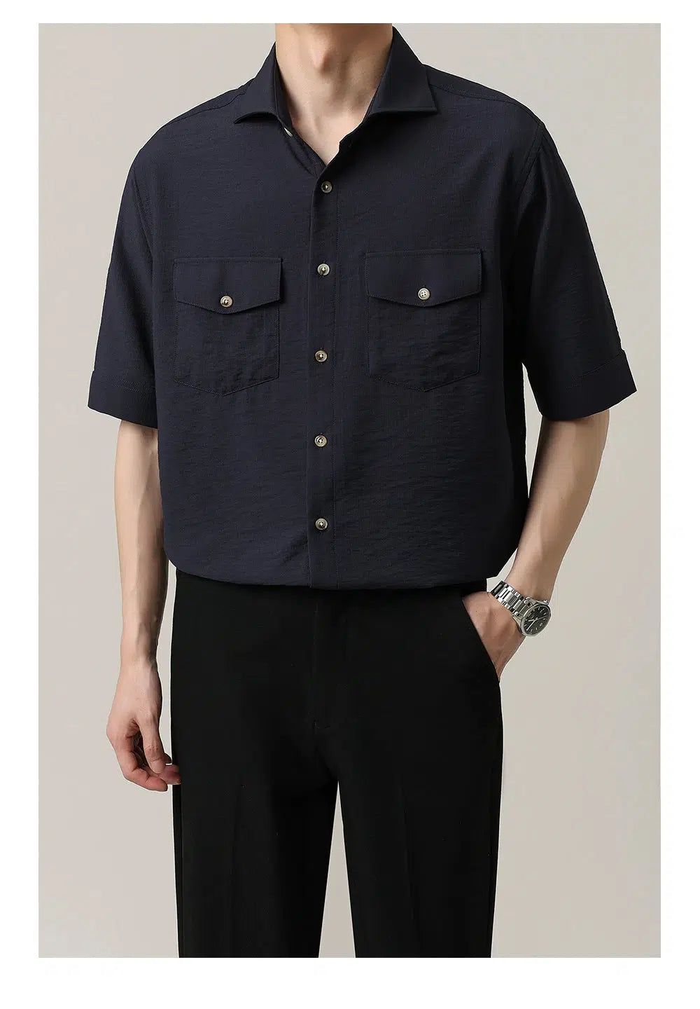 Zhou Flap Pocket Rivet Buttons Shirt-korean-fashion-Shirt-Zhou's Closet-OH Garments