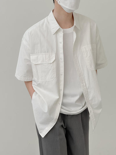 Zhou Flap Pocket Subtle Crumple Areas Shirt-korean-fashion-Shirt-Zhou's Closet-OH Garments