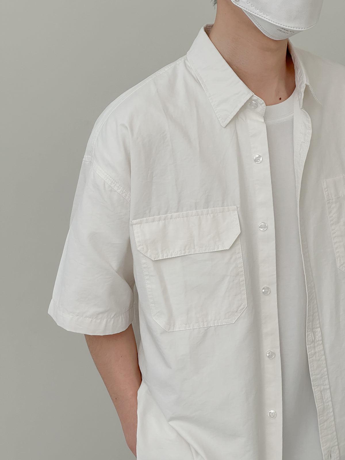 Zhou Flap Pocket Subtle Crumple Areas Shirt-korean-fashion-Shirt-Zhou's Closet-OH Garments