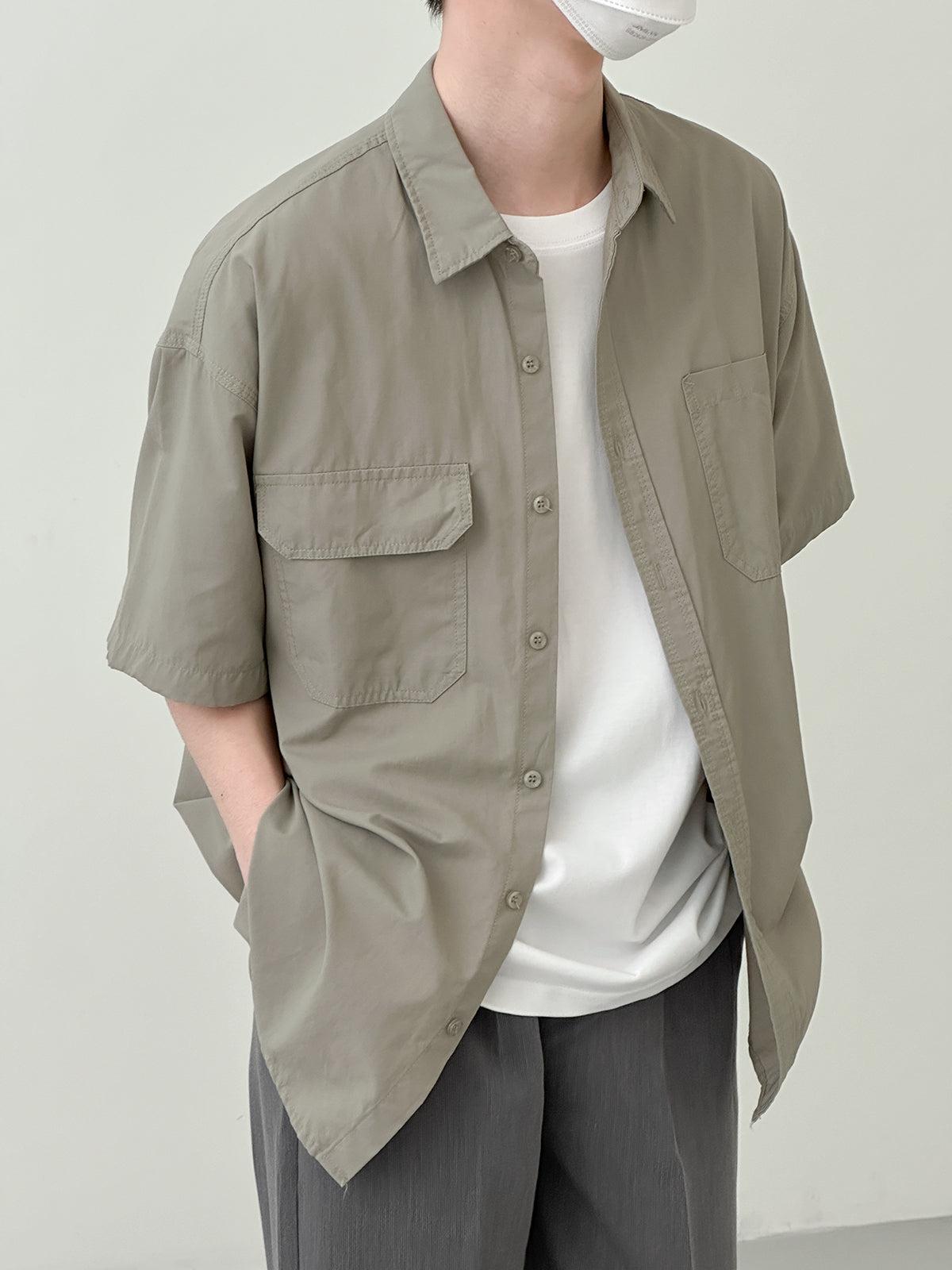 Zhou Flap Pocket Subtle Crumple Areas Shirt-korean-fashion-Shirt-Zhou's Closet-OH Garments