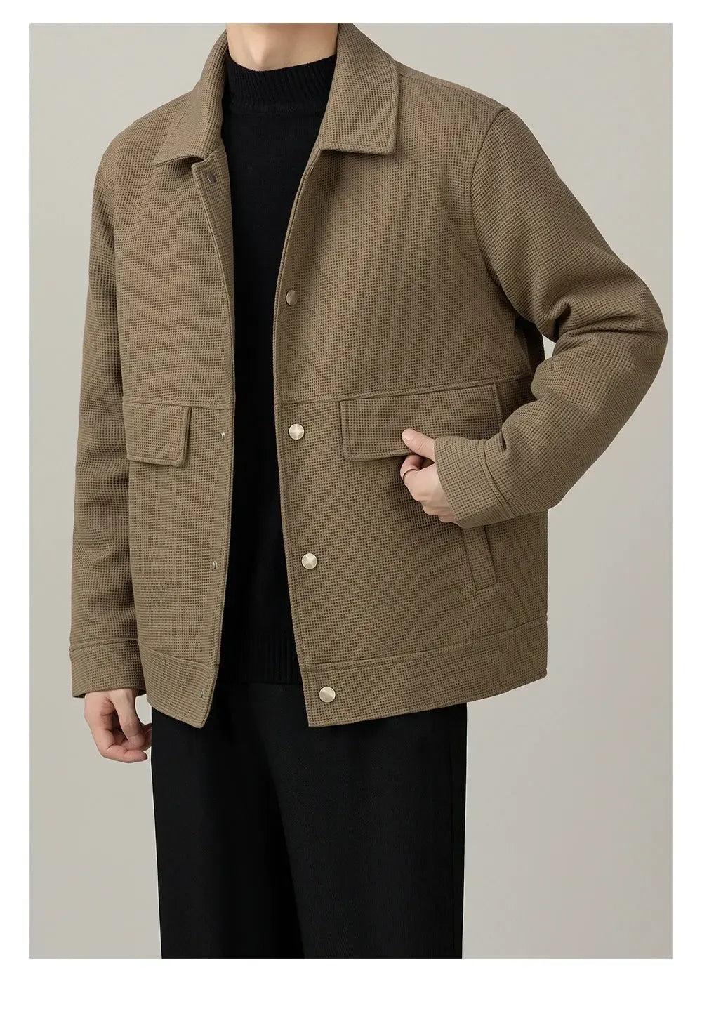 Zhou Flap Pockets Waffle Textured Jacket-korean-fashion-Jacket-Zhou's Closet-OH Garments
