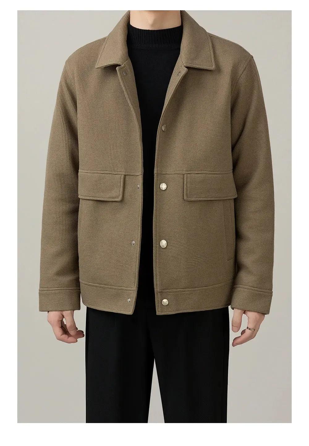 Zhou Flap Pockets Waffle Textured Jacket-korean-fashion-Jacket-Zhou's Closet-OH Garments