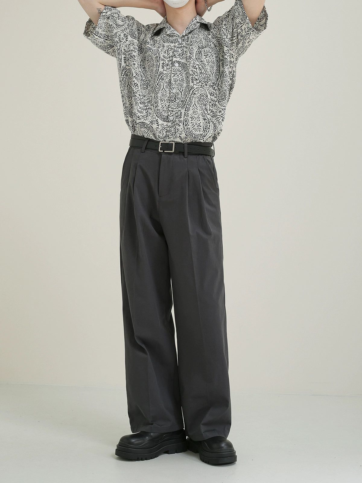 Zhou Fold Pleats Clean Fit Trousers-korean-fashion-Trousers-Zhou's Closet-OH Garments