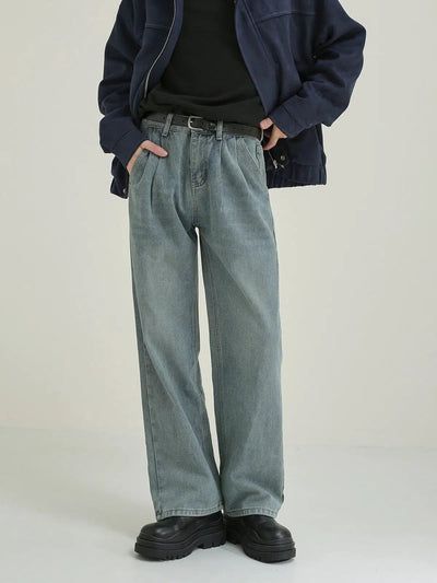 Zhou Fold Pleats Washed Jeans-korean-fashion-Jeans-Zhou's Closet-OH Garments