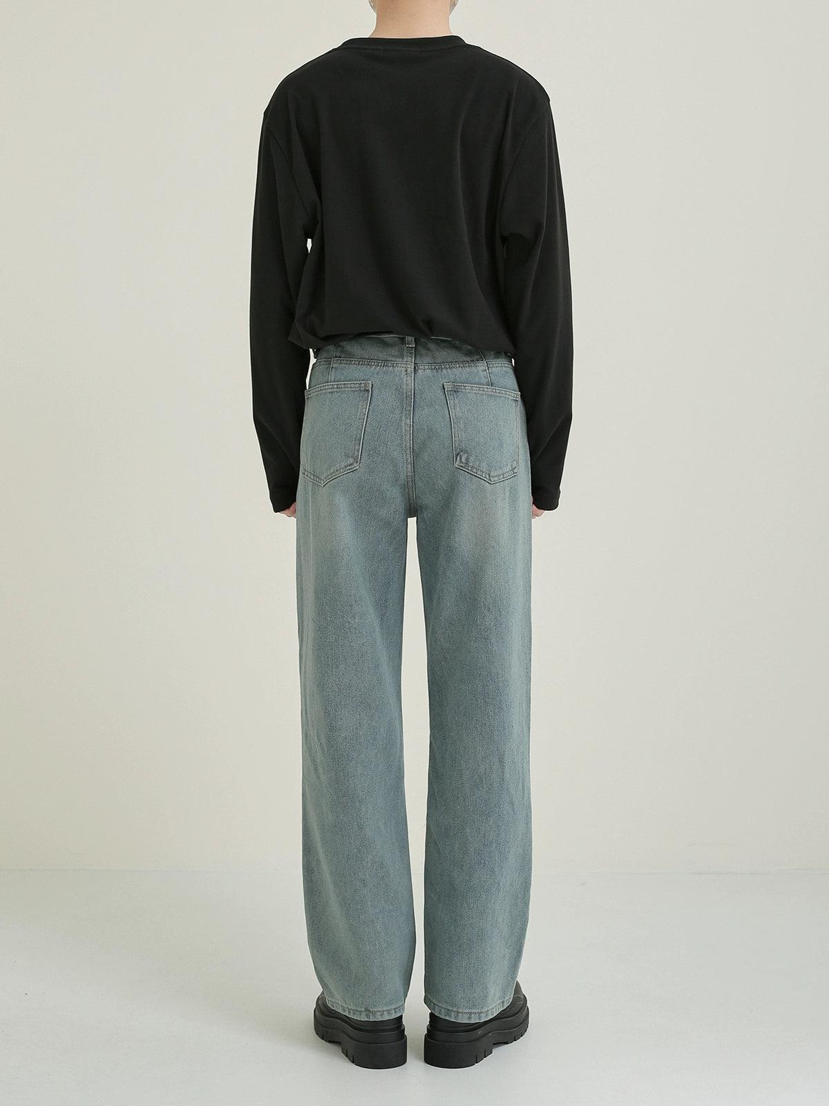 Zhou Fold Pleats Washed Jeans-korean-fashion-Jeans-Zhou's Closet-OH Garments