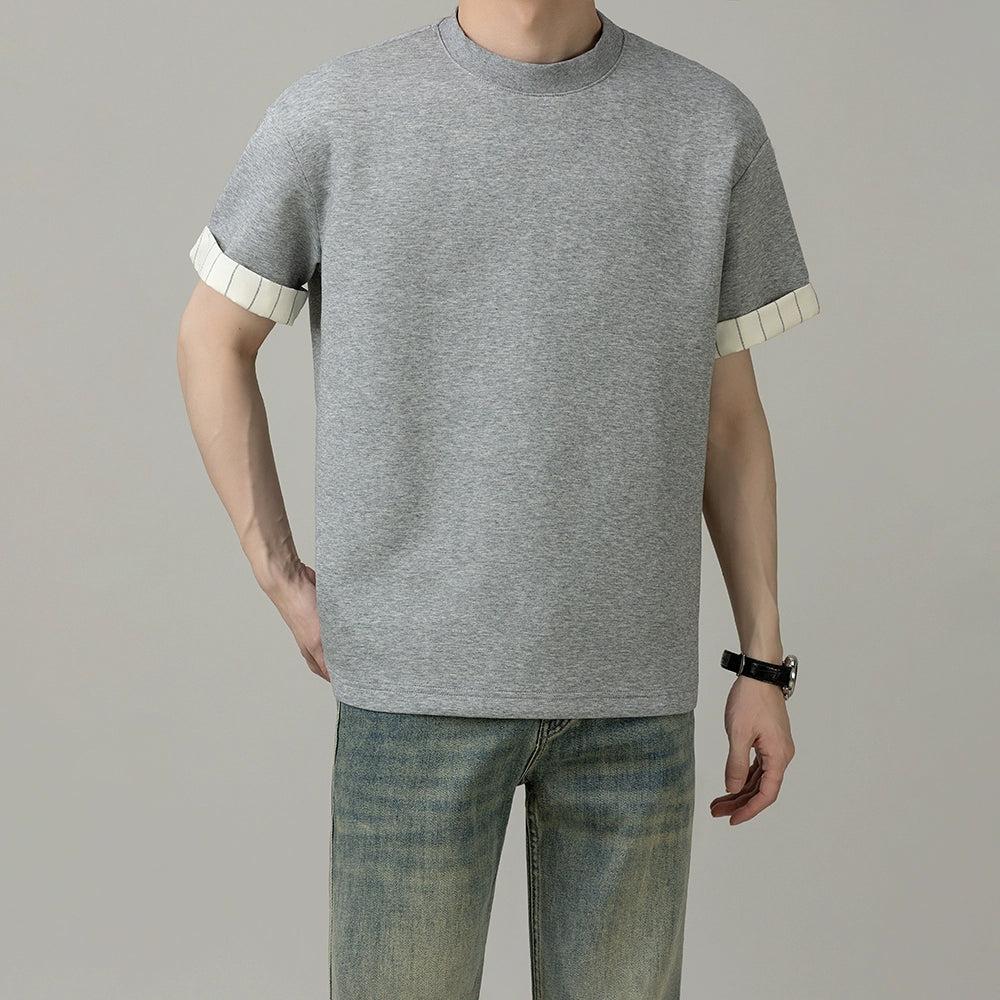 Zhou Folded Striped Sleeve T-Shirt-korean-fashion-T-Shirt-Zhou's Closet-OH Garments