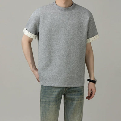 Zhou Folded Striped Sleeve T-Shirt-korean-fashion-T-Shirt-Zhou's Closet-OH Garments