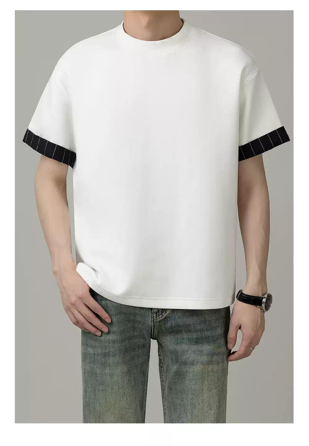 Zhou Folded Striped Sleeve T-Shirt-korean-fashion-T-Shirt-Zhou's Closet-OH Garments