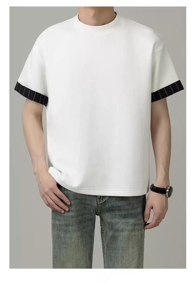 Zhou Folded Striped Sleeve T-Shirt-korean-fashion-T-Shirt-Zhou's Closet-OH Garments