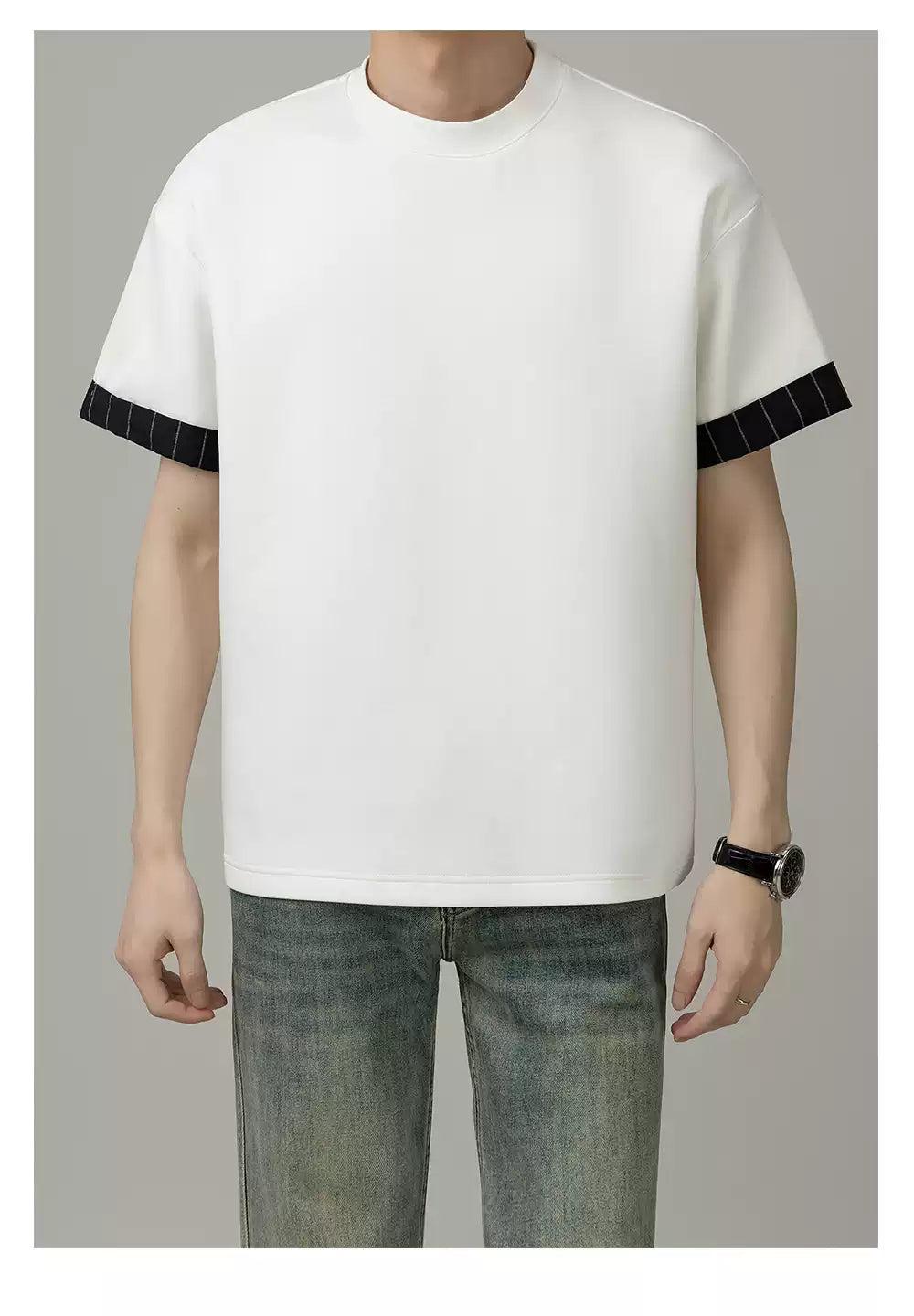 Zhou Folded Striped Sleeve T-Shirt-korean-fashion-T-Shirt-Zhou's Closet-OH Garments
