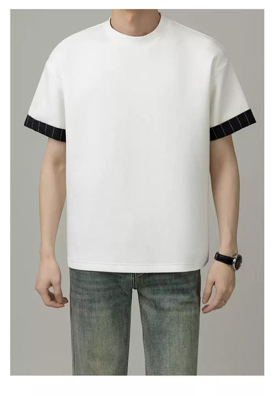 Zhou Folded Striped Sleeve T-Shirt-korean-fashion-T-Shirt-Zhou's Closet-OH Garments