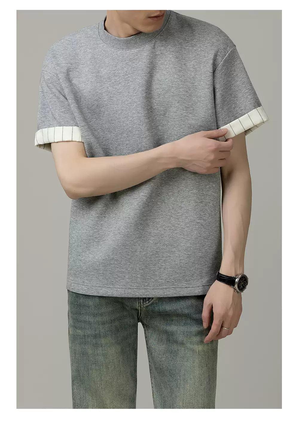 Zhou Folded Striped Sleeve T-Shirt-korean-fashion-T-Shirt-Zhou's Closet-OH Garments