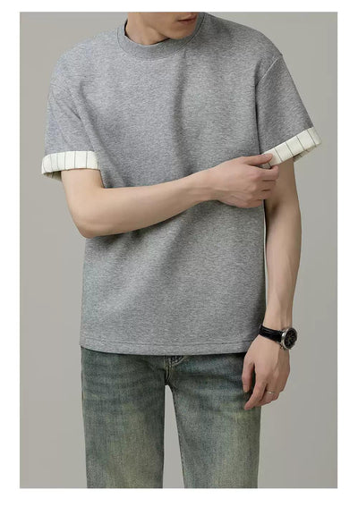 Zhou Folded Striped Sleeve T-Shirt-korean-fashion-T-Shirt-Zhou's Closet-OH Garments