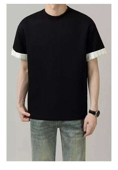 Zhou Folded Striped Sleeve T-Shirt-korean-fashion-T-Shirt-Zhou's Closet-OH Garments
