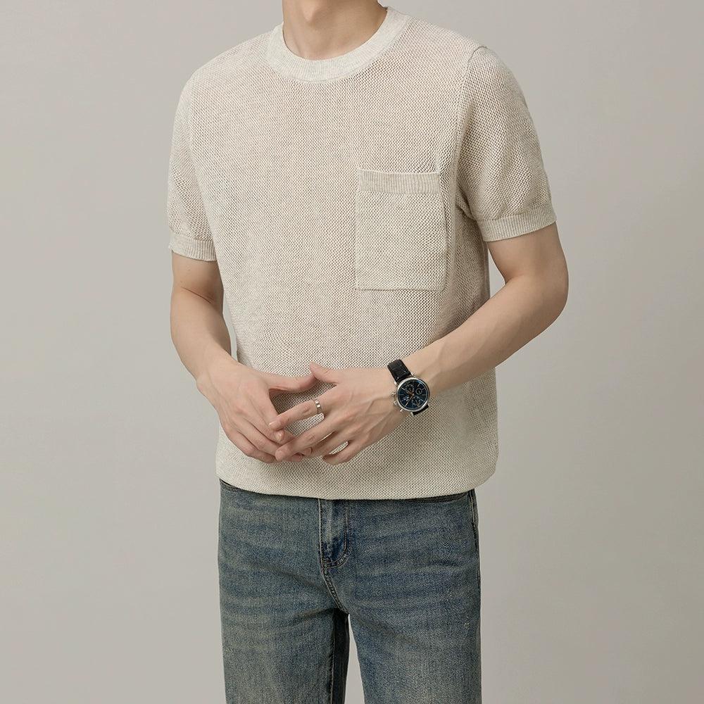 Zhou Front Pocket Knit T-Shirt-korean-fashion-T-Shirt-Zhou's Closet-OH Garments