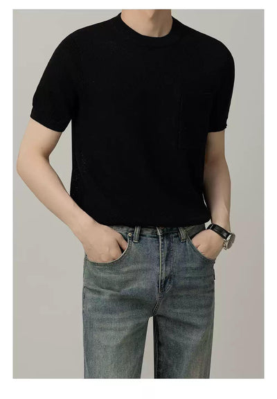 Zhou Front Pocket Knit T-Shirt-korean-fashion-T-Shirt-Zhou's Closet-OH Garments