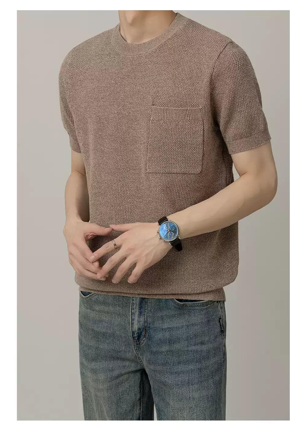 Zhou Front Pocket Knit T-Shirt-korean-fashion-T-Shirt-Zhou's Closet-OH Garments