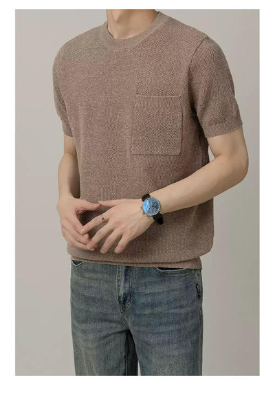Zhou Front Pocket Knit T-Shirt-korean-fashion-T-Shirt-Zhou's Closet-OH Garments