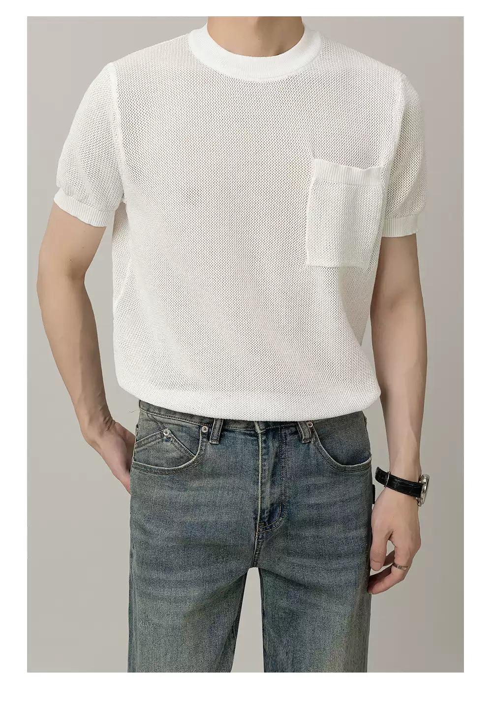 Zhou Front Pocket Knit T-Shirt-korean-fashion-T-Shirt-Zhou's Closet-OH Garments