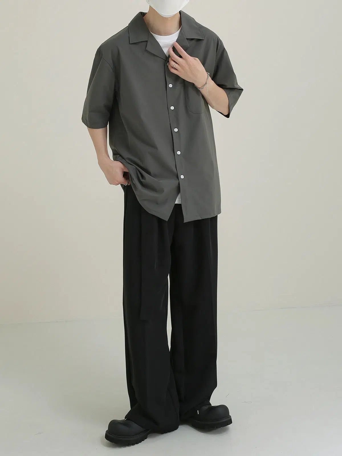 Zhou Front Pocket Short Sleeve Shirt-korean-fashion-Shirt-Zhou's Closet-OH Garments