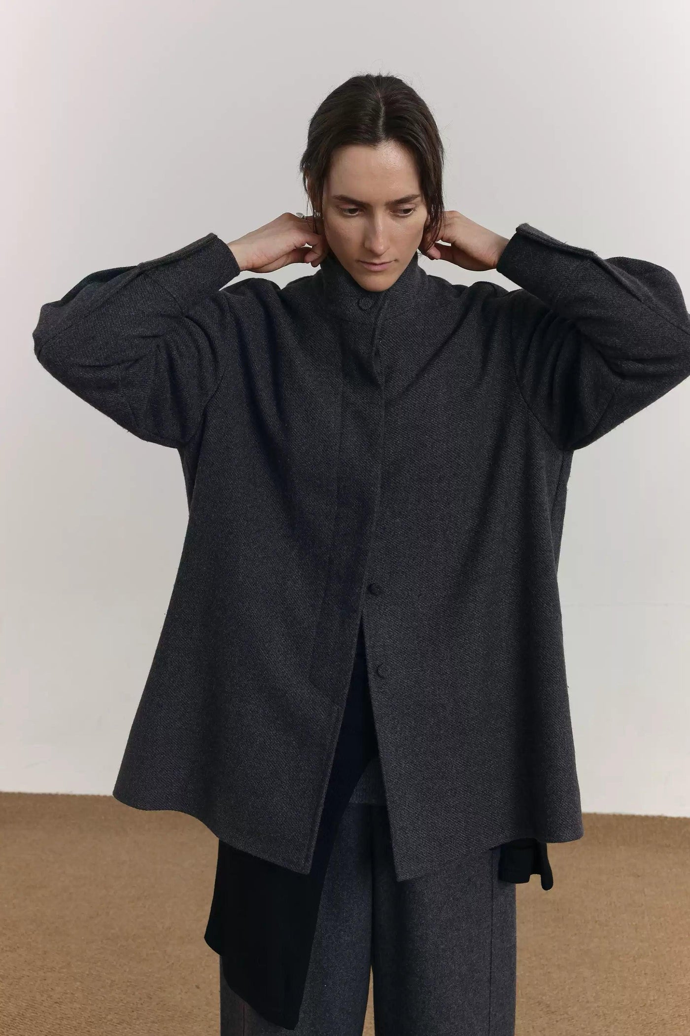 Zhou Funnel Neck Buttoned Twill Jacket-korean-fashion-Jacket-Zhou's Closet-OH Garments