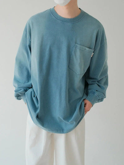 Zhou Gradient Washed Pocket Crewneck-korean-fashion-Crewneck-Zhou's Closet-OH Garments