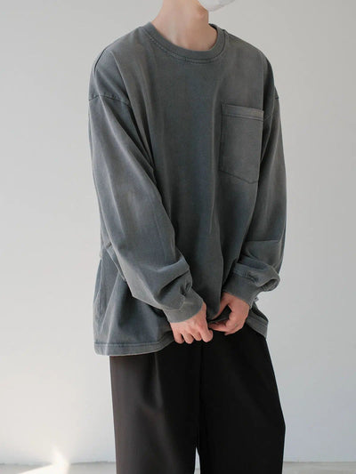 Zhou Gradient Washed Pocket Crewneck-korean-fashion-Crewneck-Zhou's Closet-OH Garments