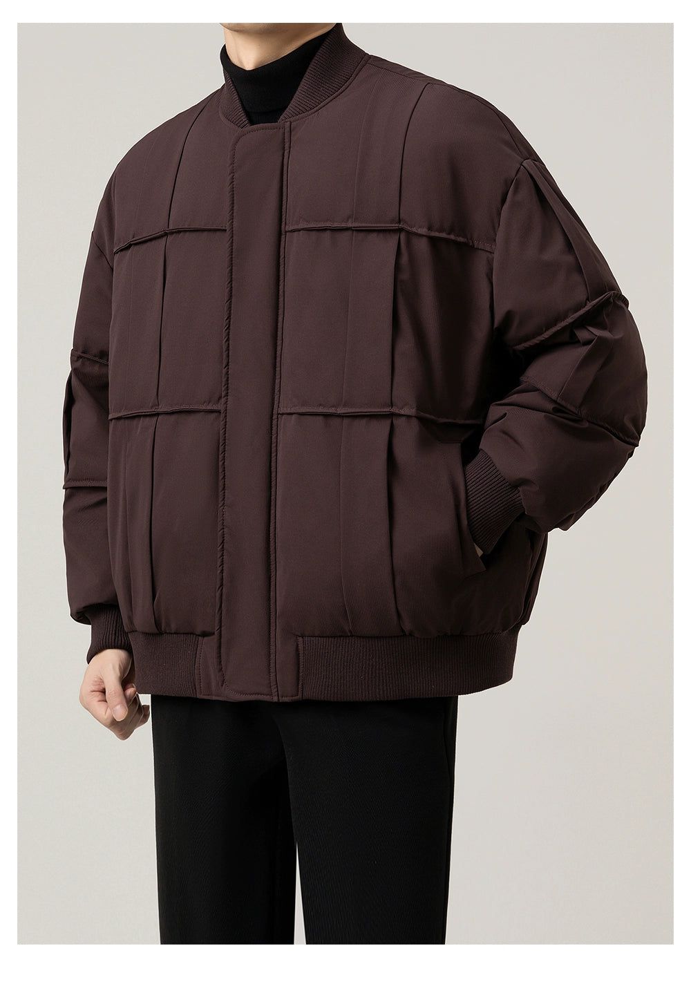 Zhou Grid Lined Textured Down Jacket-korean-fashion-Jacket-Zhou's Closet-OH Garments