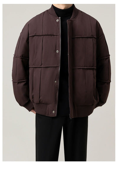 Zhou Grid Lined Textured Down Jacket-korean-fashion-Jacket-Zhou's Closet-OH Garments