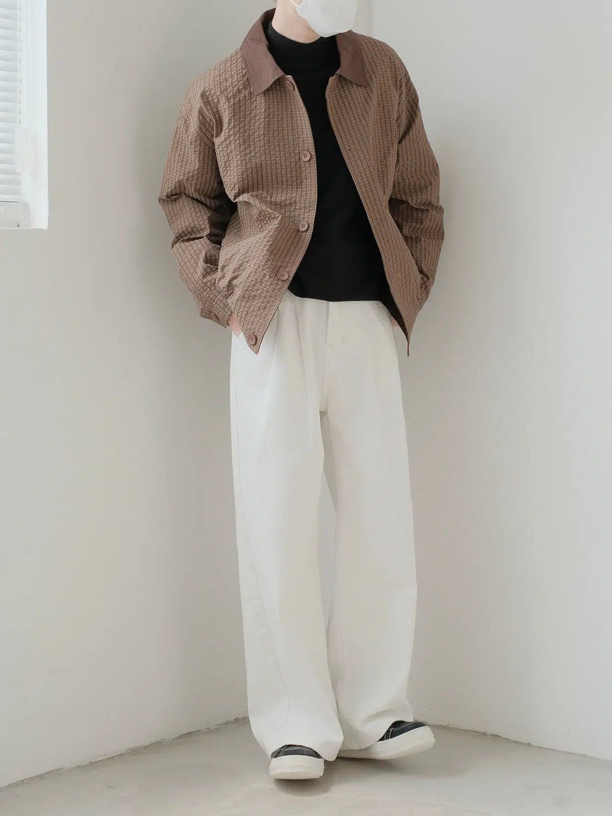 Zhou Grid Pattern Ruched Hem Jacket-korean-fashion-Jacket-Zhou's Closet-OH Garments