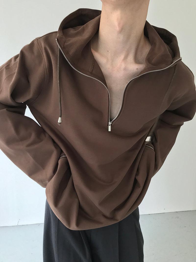 Zhou Half-Zipped Drawstring Hooded Jacket-korean-fashion-Jacket-Zhou's Closet-OH Garments