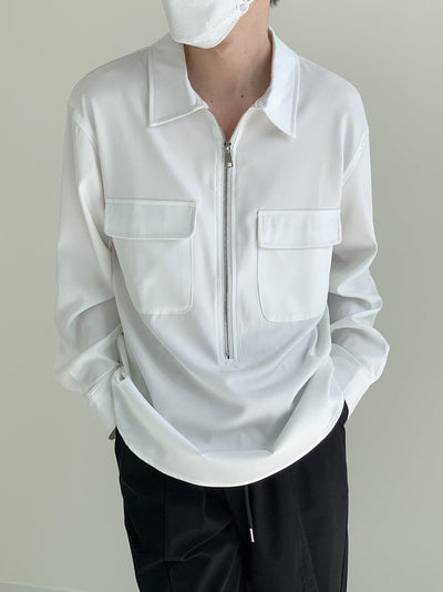 Zhou Half-Zipped Front Pocket Shirt-korean-fashion-Shirt-Zhou's Closet-OH Garments