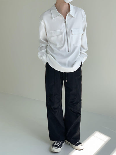 Zhou Half-Zipped Front Pocket Shirt-korean-fashion-Shirt-Zhou's Closet-OH Garments