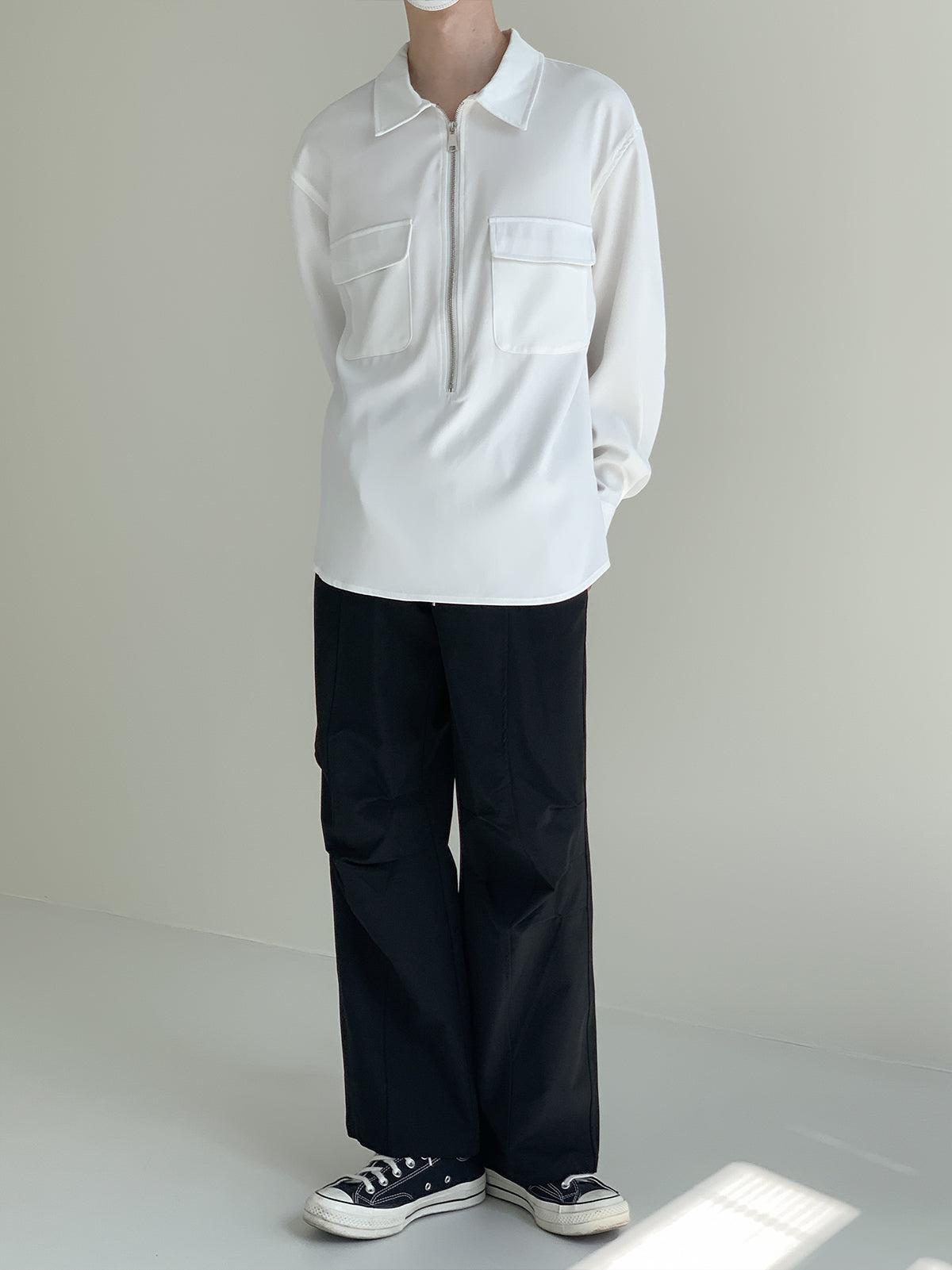 Zhou Half-Zipped Front Pocket Shirt-korean-fashion-Shirt-Zhou's Closet-OH Garments